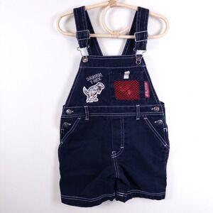 Vintage Y2K KHQ Sportswear Dinosaur Overalls Kids 4T Navy Blue T-Rex Embroidered